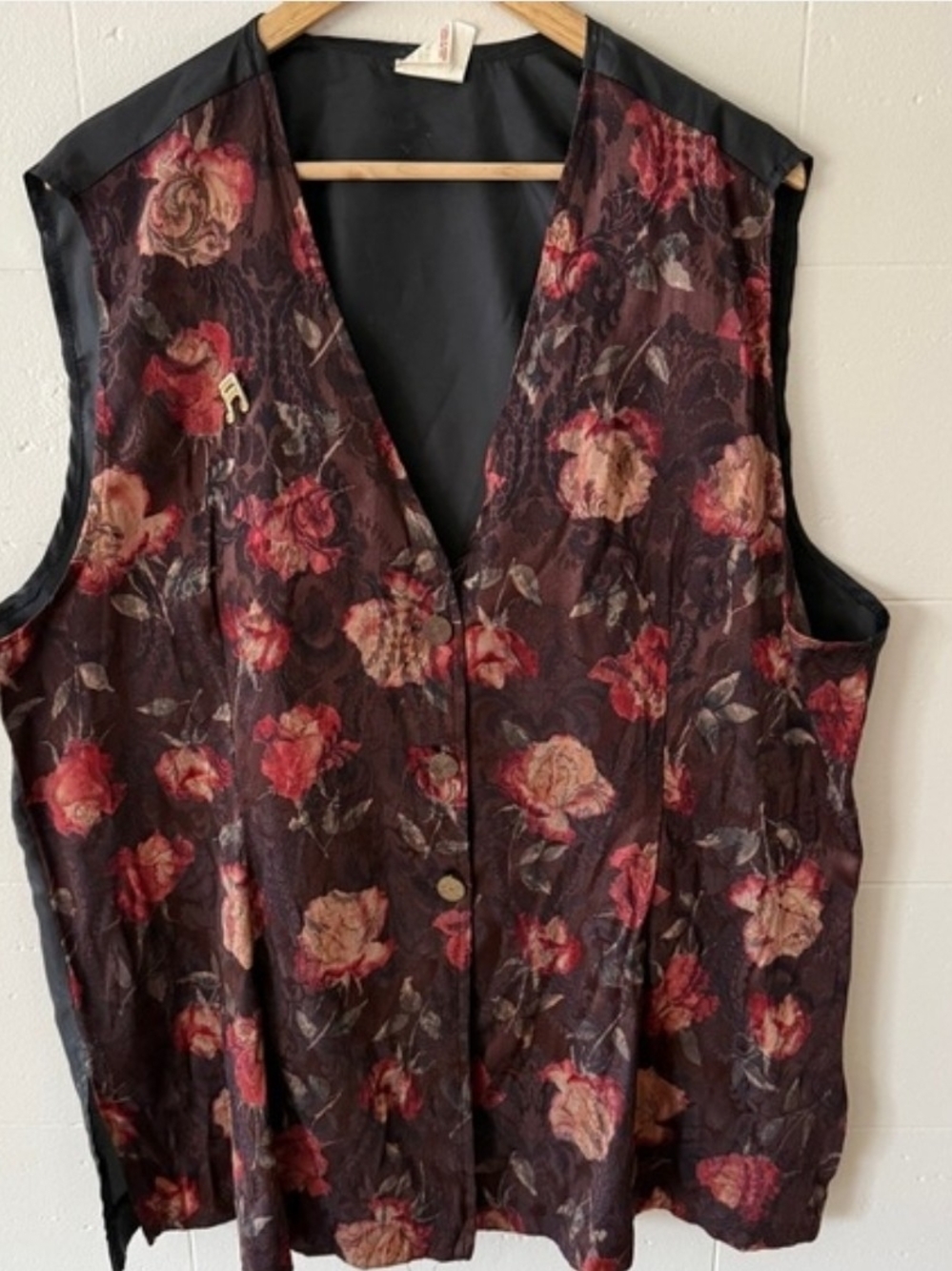 Vintage 90s Floral Tapestry Vest Made in Canada Dark Romantic Whimsigoth XL